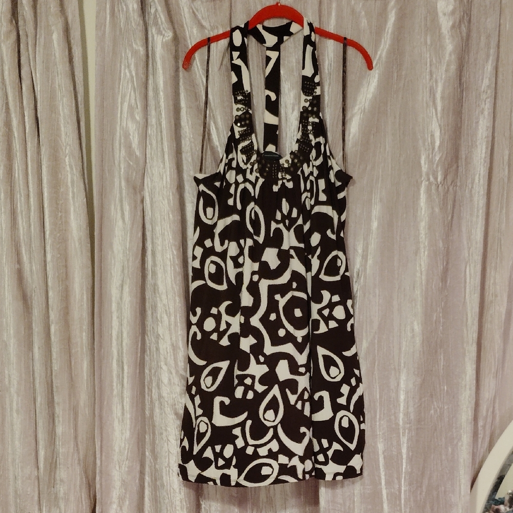 INC International Concepts Brown and Creamy White Geometric Dress